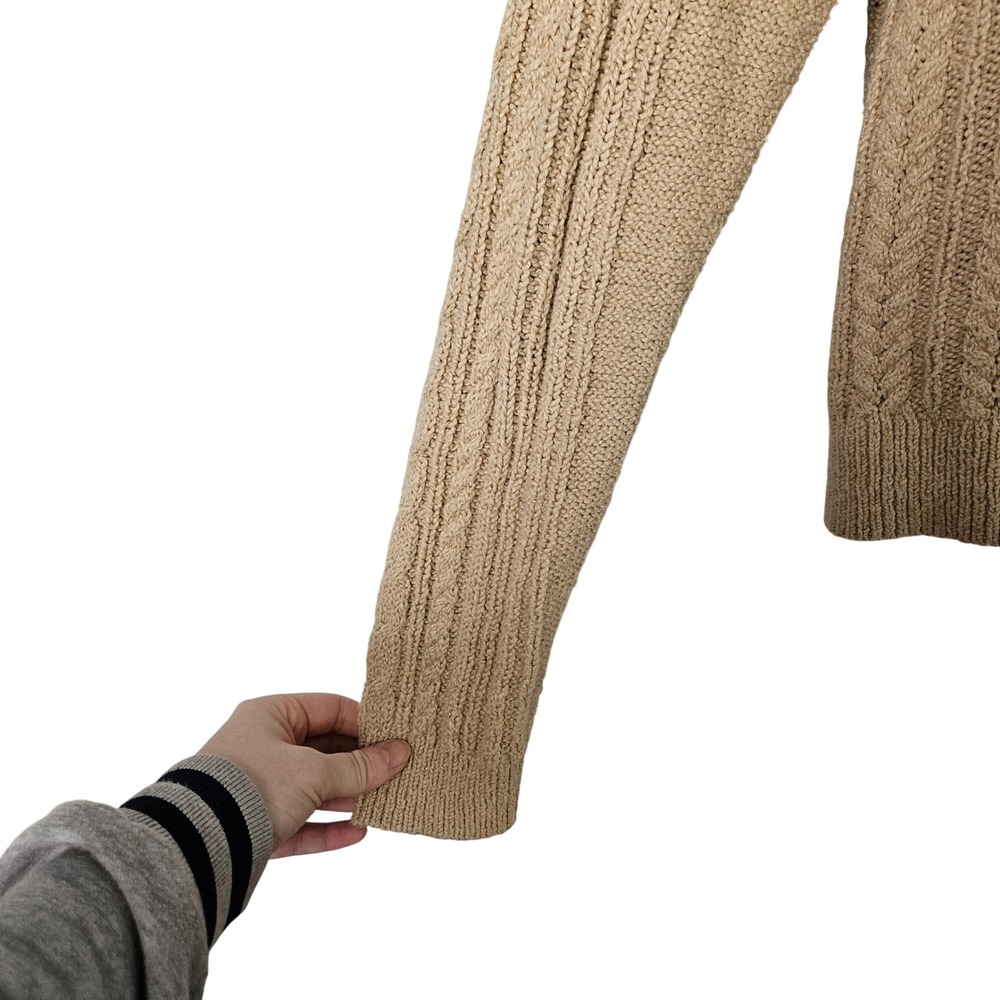 J.‎ Crew Beige Roll Neck Cable Knit Fisherman Sweater Large Preppy Minimalist - Picture 4 of 6